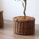 Rustic Round Wicker Planter with Liner