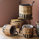 Two-Tone Basket Planter with Leather Handles