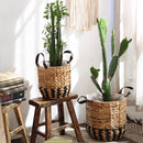 Two-Tone Basket Planter with Leather Handles
