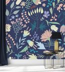 Dark Blue Floral Wallpaper