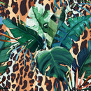 Voguish Leopard Pattern with Monstera Leaves Wallpaper Fashionable