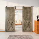 Finished & Unassembled Double Barn Door with Brushed Nickel Non-Bypass Installation Hardware Kit (Single X)