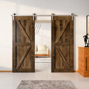 Finished & Unassembled Double Barn Door with Brushed Nickel Non-Bypass Installation Hardware Kit (Arrow Design)