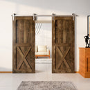 Finished & Unassembled Double Barn Door with Brushed Nickel Non-Bypass Installation Hardware Kit (Single X)