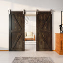 Finished & Unassembled Double Barn Door with Brushed Nickel Non-Bypass Installation Hardware Kit (Arrow Design)