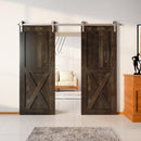 Finished & Unassembled Double Barn Door with Brushed Nickel Non-Bypass Installation Hardware Kit (Single X)