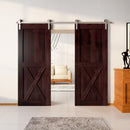 Finished & Unassembled Double Barn Door with Brushed Nickel Non-Bypass Installation Hardware Kit (Single X)