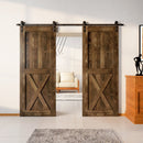 Finished & Unassembled Double Barn Door with Non-Bypass Installation Hardware Kit (Single X Design)