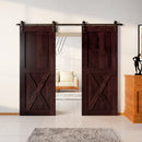 Finished & Unassembled Double Barn Door with Non-Bypass Installation Hardware Kit (Single X Design)