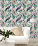 Green Leaves on Brightly Pink Background Wallpaper