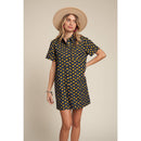 Yellow Flowers Button Down Denim Shirt Dress | Fashion Mini Dress [Available in SM]