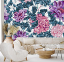 Modish Modern Pink and Violet Flowers Wallpaper