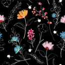 Black Wallpaper with Contour of Flowers