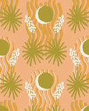 Yucca Moon Wallpaper, peach and green
