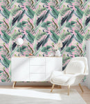 Green Leaves on Brightly Pink Background Wallpaper