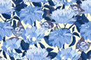 Stylish Blue Flowers Contemporary Wallpaper