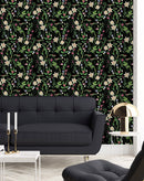 Black Wallpaper with Meadow Flowers