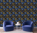 Voguish Dark Blue Wallpaper with Yellow Flowers Smart