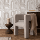 Abstract Wallpaper with a Brushed Labyrinth Motif in Beige and White - ZAAA