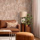 Modern Abstract Wallpaper with Rounded Brush Strokes in Brown - ZAAC