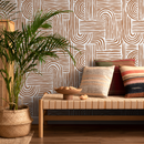 Modern Abstract Wallpaper with Rounded Brush Strokes in Brown - ZAAC
