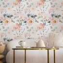 Floral Wallpaper with Large Watercolor Peonies in Pink and Blue- ZAAN