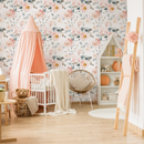 Floral Wallpaper with Large Watercolor Peonies in Pink and Blue- ZAAN