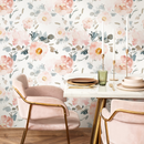 Floral Wallpaper with Large Watercolor Peonies in Pink and Blue- ZAAN
