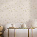 Mystical Wallpaper with Celestial Symbols in Gold and Beige- ZAAP