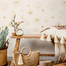 Mystical Wallpaper with Celestial Symbols in Gold and Beige- ZAAP