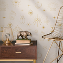 Mystical Wallpaper with Celestial Symbols in Gold and Beige- ZAAP