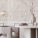 Modern Abstract Wallpaper with Continuous Rounded Lines in Beige and Cream - ZAAW