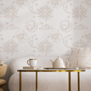 Minimalist Celestial Wallpaper with Vintage Sun, Moon, and Cloud Illustrations in Beige - ZABB