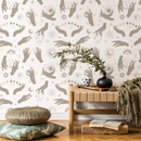 Celestial Wallpaper with Mystical Hand Motifs in Beige and Off-White - ZABG