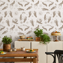 Celestial Wallpaper with Mystical Hand Motifs in Beige and Off-White - ZABG