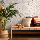Celestial Wallpaper with Mystical Sun, Moon, and Hand Motifs in Beige - ZABL