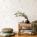 Floral Wallpaper Featuring Delicate Line Art Peonies in Tan - ZABO
