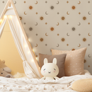 Celestial Wallpaper with Sun, Moon, and Stars in Orange, Beige, Brown, and Gray - ZACA