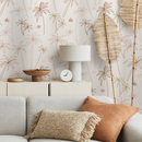 Coastal Wallpaper with Boho Palm Tree Illustrations in Brown and Beige - ZACF