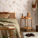 Coastal Wallpaper with Boho Palm Tree Illustrations in Brown and Beige - ZACF