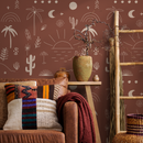 Boho Wallpaper with Hand-Drawn Beach Motifs in Terracotta and Off-White - ZACN