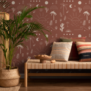 Boho Wallpaper with Hand-Drawn Beach Motifs in Terracotta and Off-White - ZACN