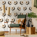 Celestial Wallpaper with Mystical Sun and Moon Motifs in Black and Gold - ZACS