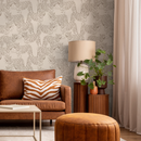 Animal Print Wallpaper with Illustrated Tigers in Beige and Taupe - ZADH