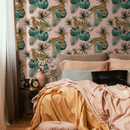 Animal Wallpaper with Cheetahs and Tropical Leaves in Pink and Green - ZADN