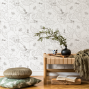 Floral Wallpaper Featuring Hand-Drawn Peonies in Gray and Off-White - ZAEA