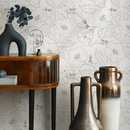 Floral Wallpaper Featuring Hand-Drawn Peonies in Gray and Off-White - ZAEA