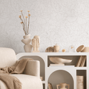 Floral Wallpaper with Minimalist Peony Line Art in Taupe - ZAED