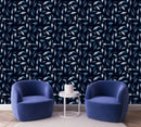 Dark Blue Wallpaper with Leaves Design