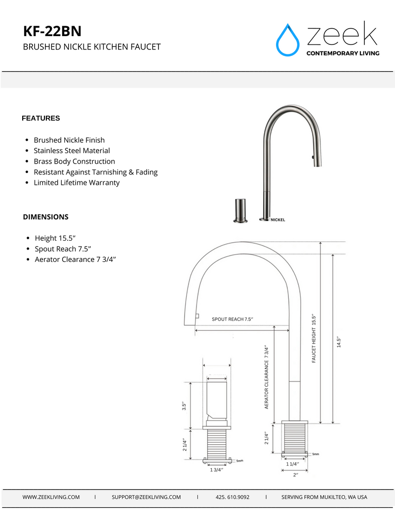 KF-22BN Brushed Nickle Pull-Down Kitchen Faucet